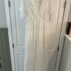 Pinkblush White lace empire Flutter Sleeve Gown bridal engagement or maternity